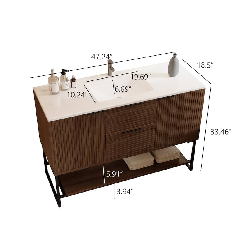 47.24'' Single Bathroom Vanity with Stone Top, Solid Wood, Fully Assembled