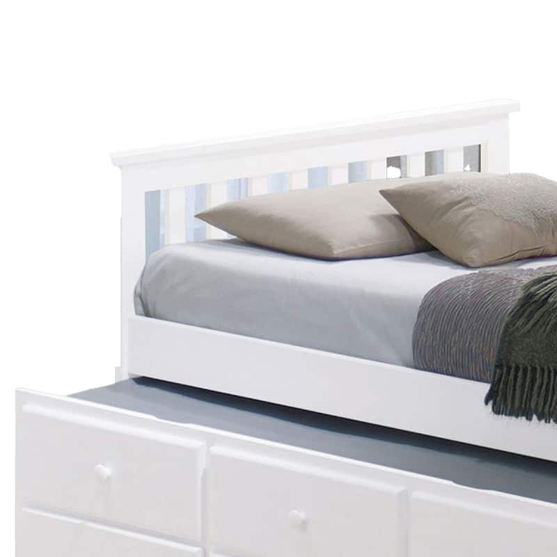 Clen Twin Captain Bed, Trundle with 3 Drawer Storage, White Solid Hardwood