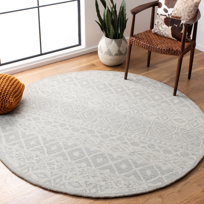 SAFAVIEH Handmade Blossom Eirin Modern Floral Wool Rug - 6' Round - Silver/Ivory