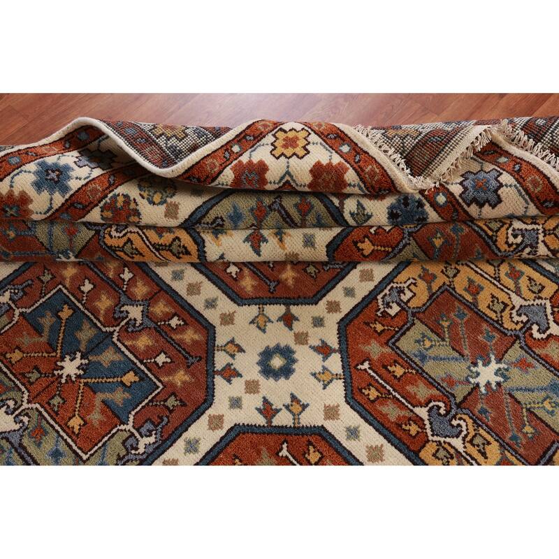 Hand Knotted Oriental 100% Wool Carpet Traditional Geometric Beige & Ivories Heriz (serapi) Area Rug - 10' 0'' X 8' 2''