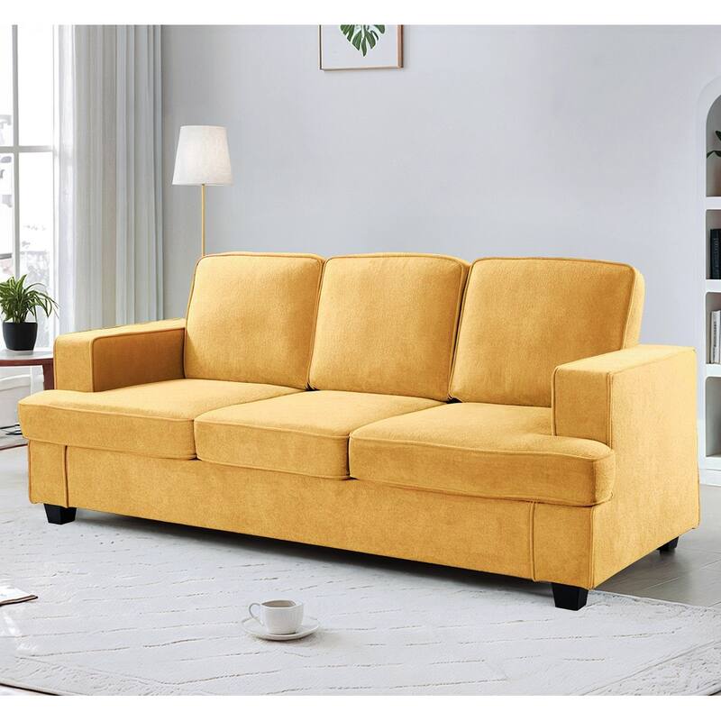 Modern Mustard Yellow Velvet 3 Seater Sofa, 84x36x35 inches