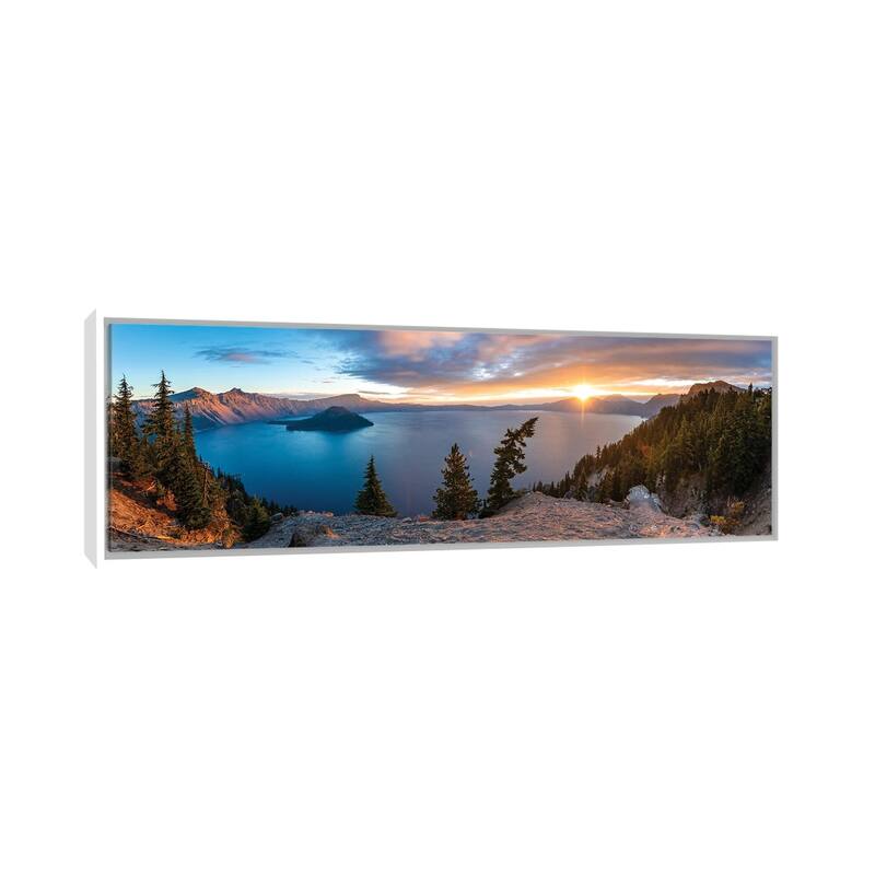 iCanvas "Crater Lake Panorama" by Lucas Moore Framed Canvas Print - 16x48 - White