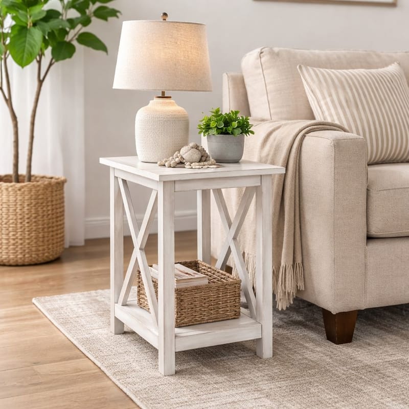 Jamestown Antique White Wood Side Table