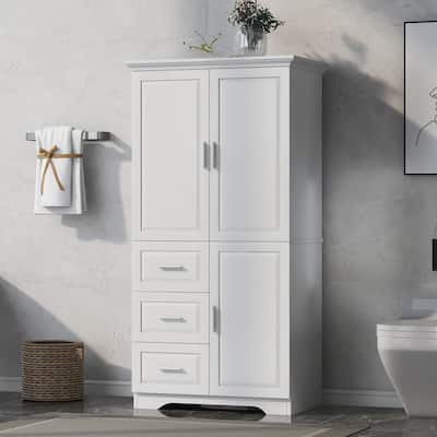 Freestanding Floor Storage Cabinet with 3 Door, 3 Drawers, Long Bar Handles and Adjustable Shelf for Office Living Room Bathroom