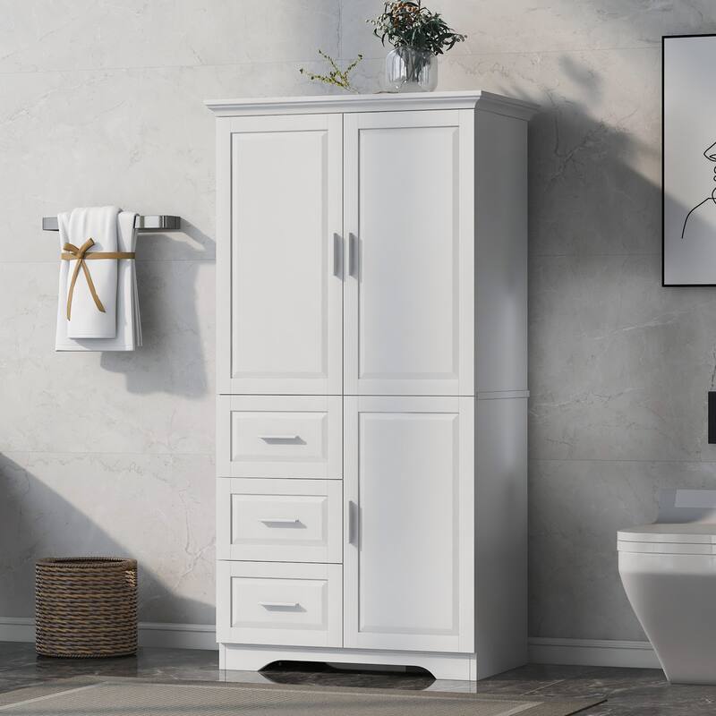 Tall & Wide Storage Cabinet with 3 Drawers and Doors, for Bathroom or Office Organization