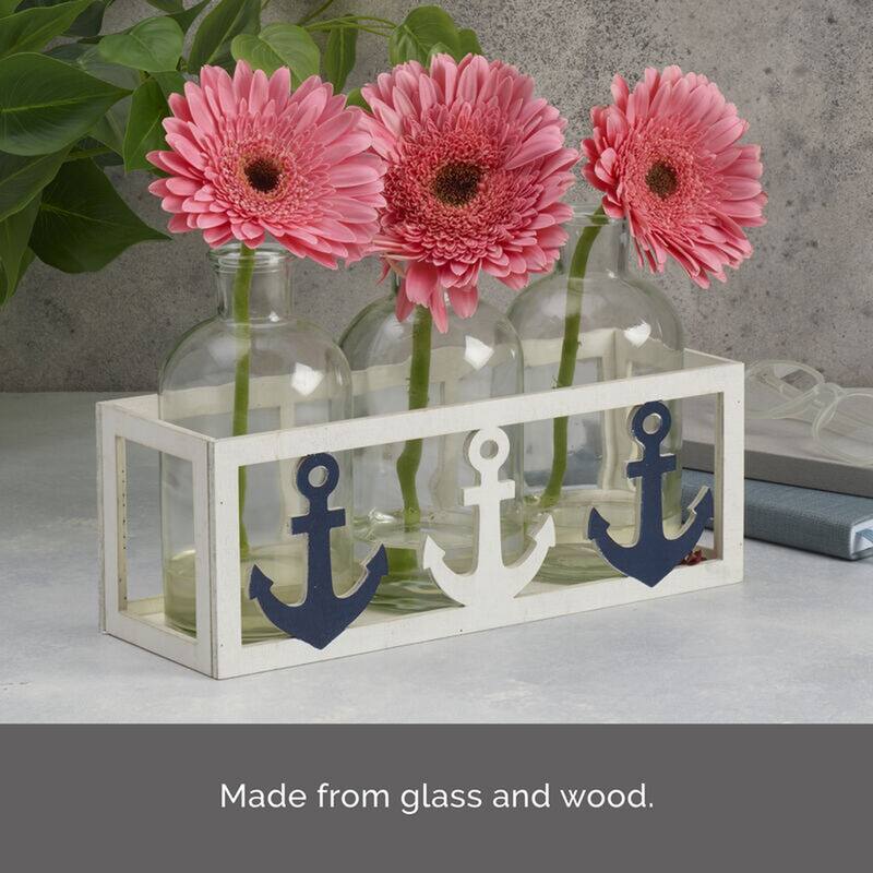 Elements Set of 3 Glass Vases with Nautical Caddy, 11X7 Inch