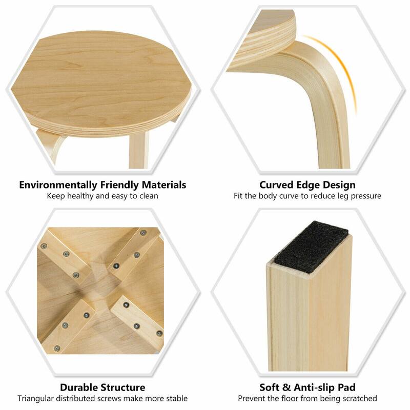 Gymax Set of 4 18'' Stacking Stool Round Dining Chair Backless Wood