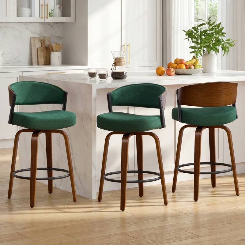 Upholstered Swivel Counter Height Bar Stool with Curved Back and Bentwood Frame - 37.2"H x 19.1"W x 20.5"D