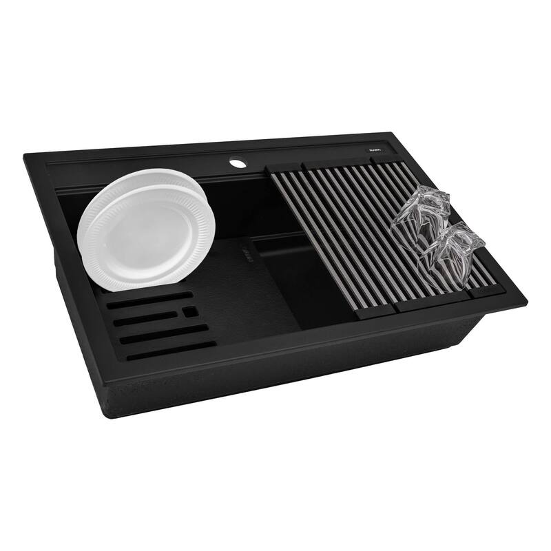 Ruvati 31-inch epiCube Granite Composite Workstation Matte Black Drop-in Kitchen Sink - RVG1631BK