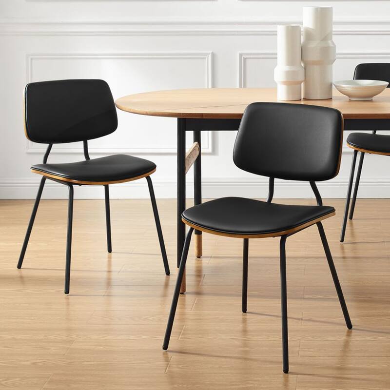 Art Leon Set of 2 Mid-century PU Leather Bentwood Dining Chairs