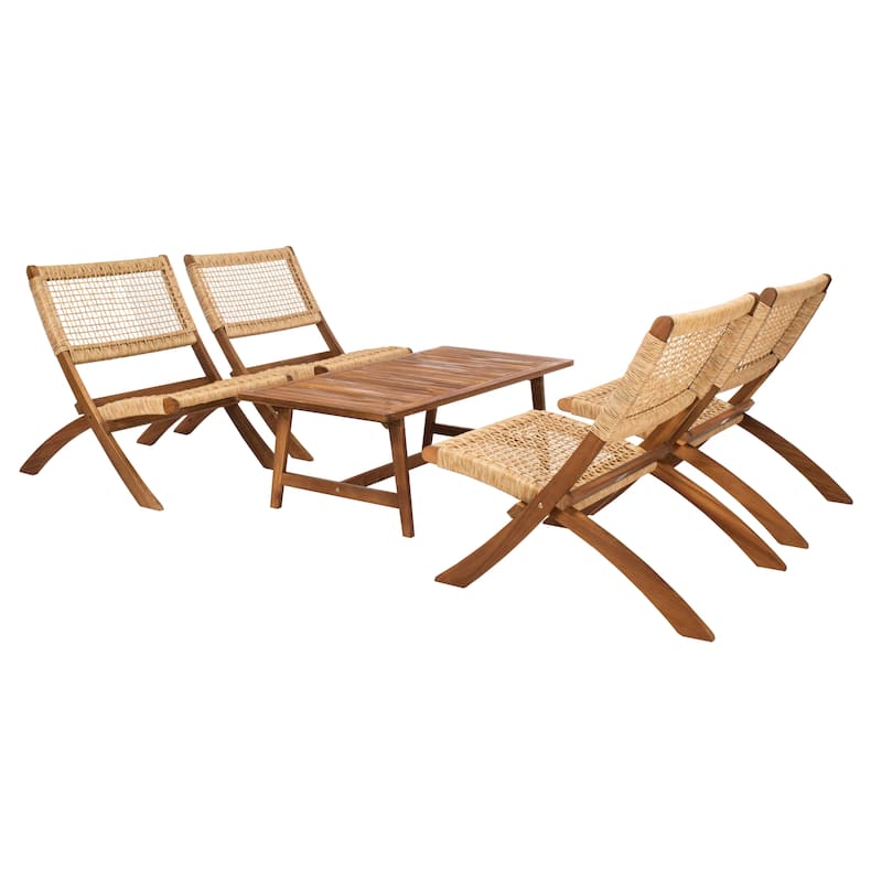 SAFAVIEH Outdoor Almine 5-Piece Acacia Wood Coffee Set - 24Wx45Dx28H