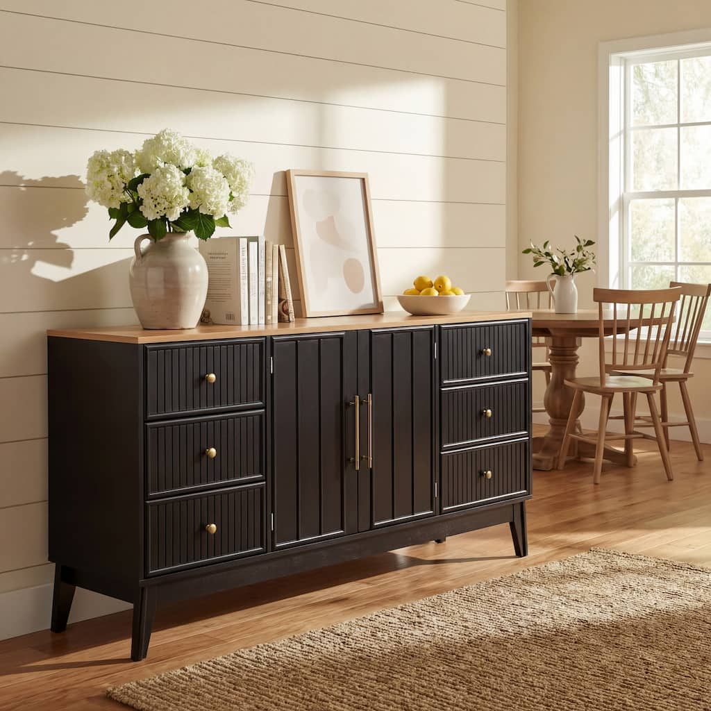 Christopher Knight Home - Modern Acacia Wood Top Storage Sideboard Buffet Cabinet with 6 Drawers & Adjustable Shelf