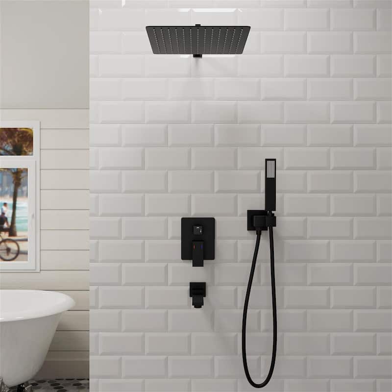 GIVINGTREE 12 inch Tub and Shower Faucet with Rough-In Valve - 12 inch - Matte Black