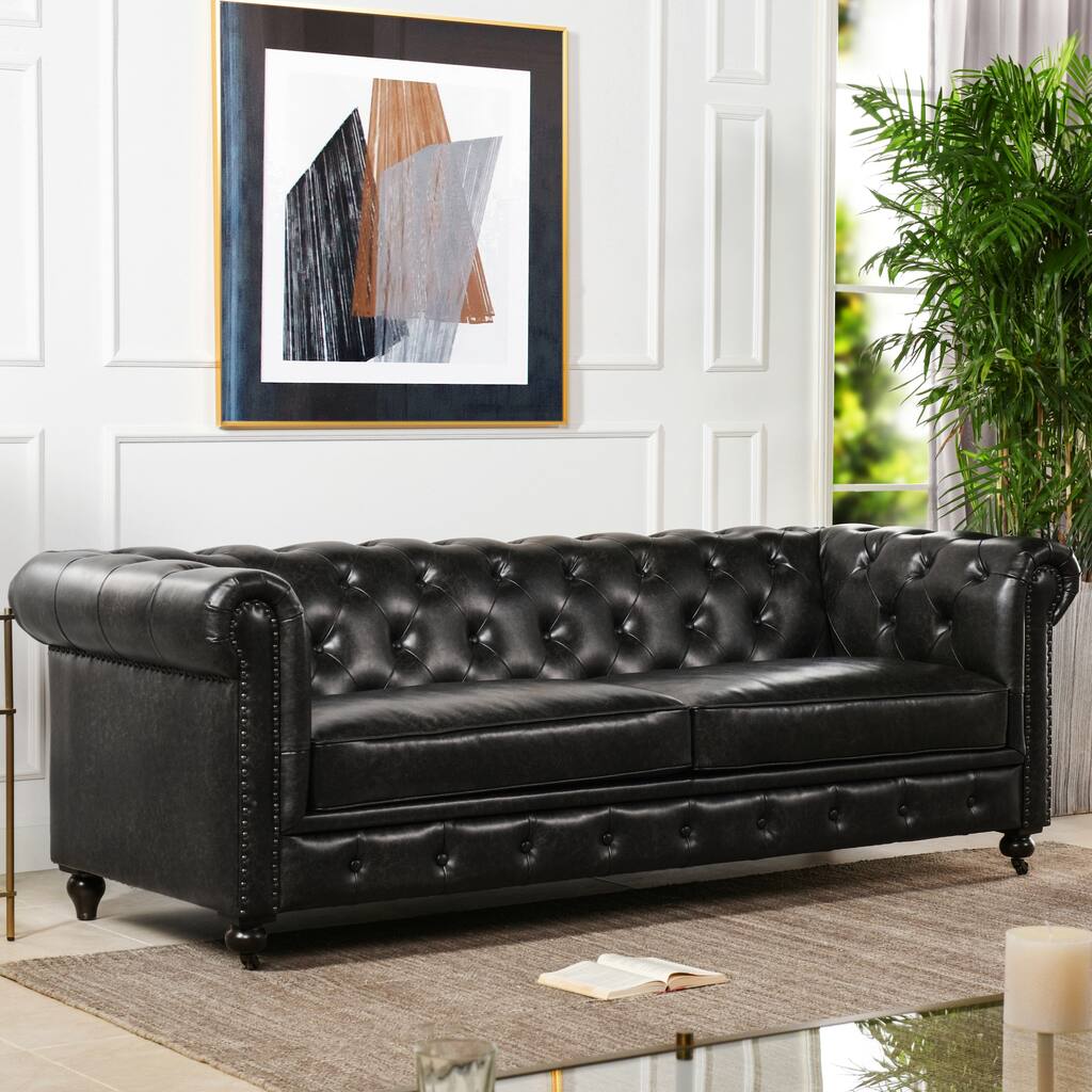 Winston 91" Faux Leather Tufted Chesterfield Sofa
