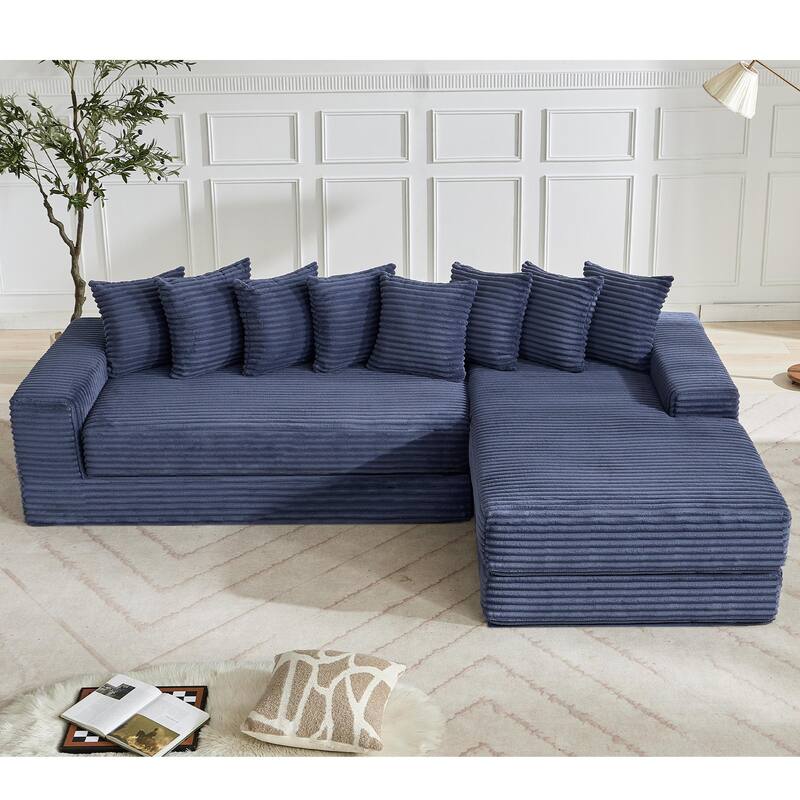 Corduroy L-shaped Chaise Sectional Sofa Convertible Sleeper Sofa Bed