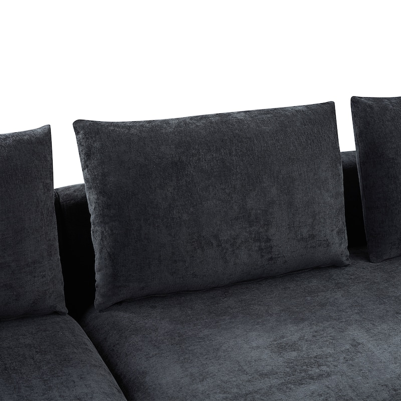 93.7" Chenille L-Shaped Sectional Sofa with Wooden Storage Compartment and Deep Seating