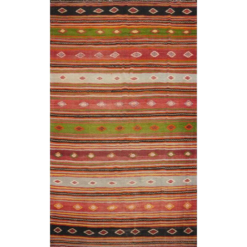 Hand Woven Oriental 100% Wool Carpet Southwestern Tribal Oranges & Rust Kilim Area Rug - 9' 2'' X 6' 1''