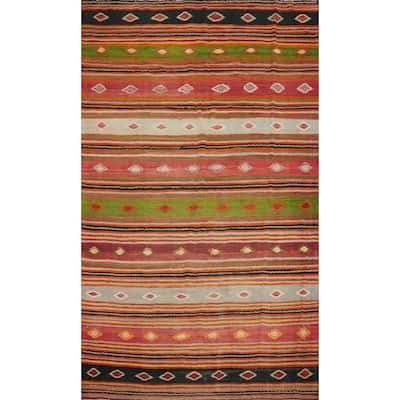 Hand Woven Oriental 100% Wool Carpet Southwestern Tribal Oranges & Rust Kilim Area Rug - 9' 2'' X 6' 1''