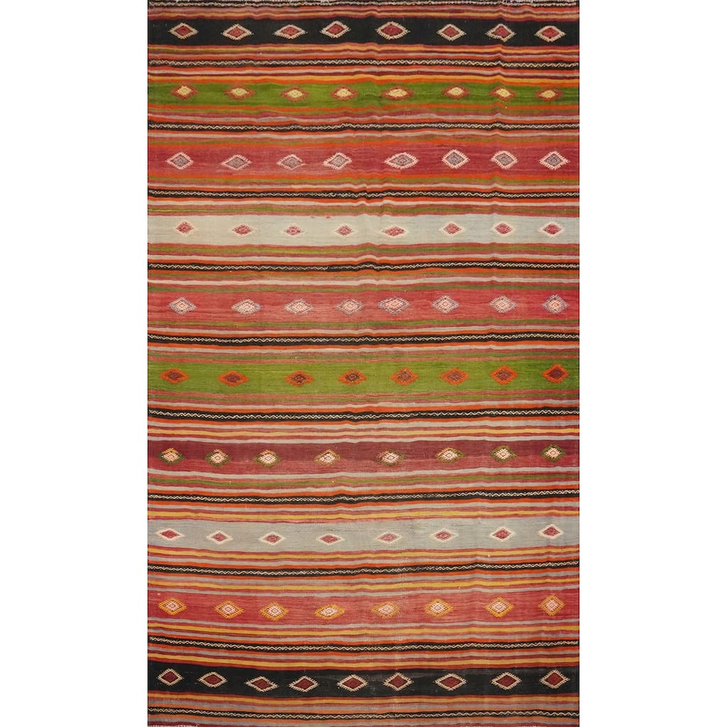 Hand Woven Oriental 100% Wool Carpet Southwestern Tribal Oranges & Rust Kilim Area Rug - 9' 2'' X 6' 1''