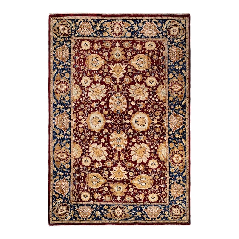 Overton Hand Knotted Wool Vintage Inspired Traditional Ottoman Red Area Rug - 6' 1" x 9' 2"