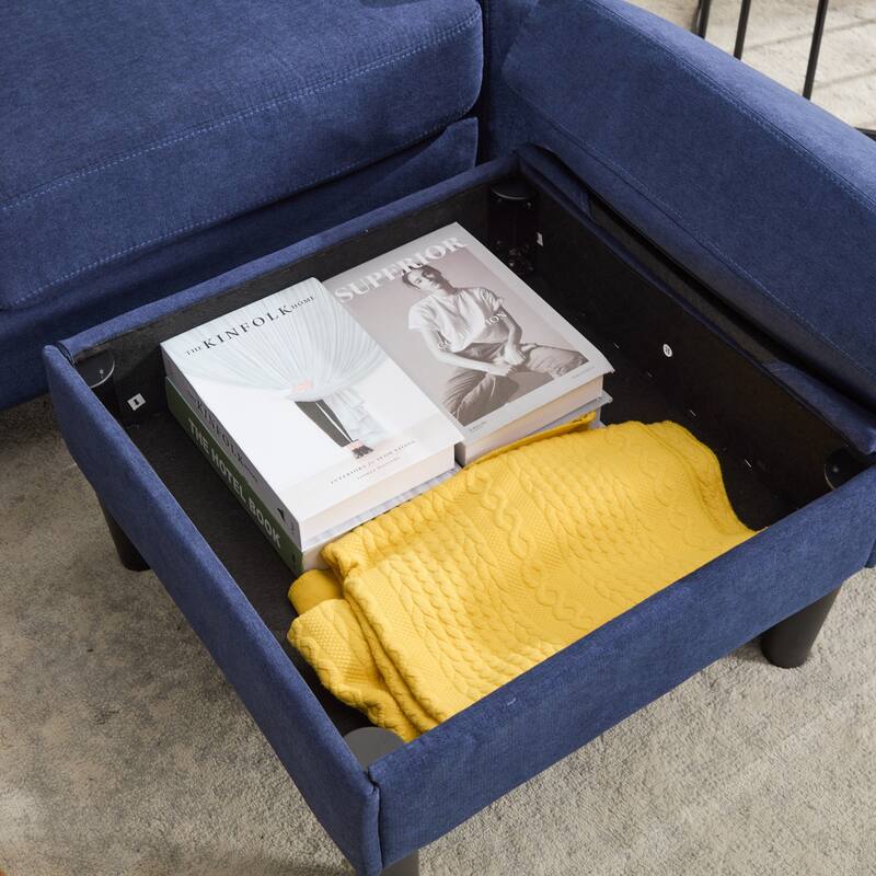 78" Fabric L-Shaped Sectional Sofa with USB, Ottoman & Magazine Bags (3-Seater)