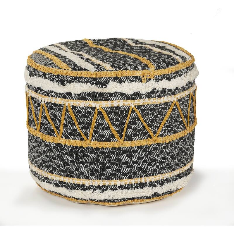 HomeRoots 18" Black 100% Cotton Ottoman