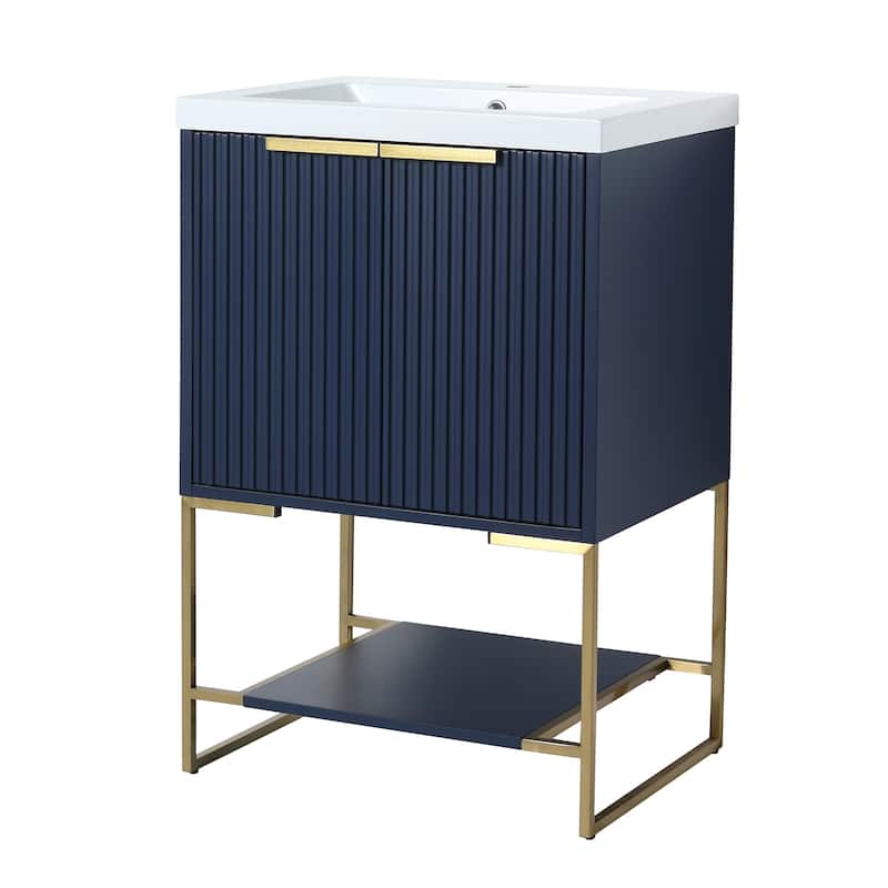 24"/30" Plywood Freestanding Bathroom Vanity Set with White Sink