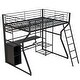 preview thumbnail 7 of 12, Metal Gaming Loft Bed with Open Wardrobe, LED Light and Built-in Work Station, Full Size Loft Bedframe with Storage Shelves