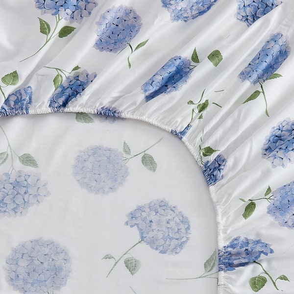 Printed Design Cotton Collection 400TC Hemstitch Blue Hydrangea Sheet