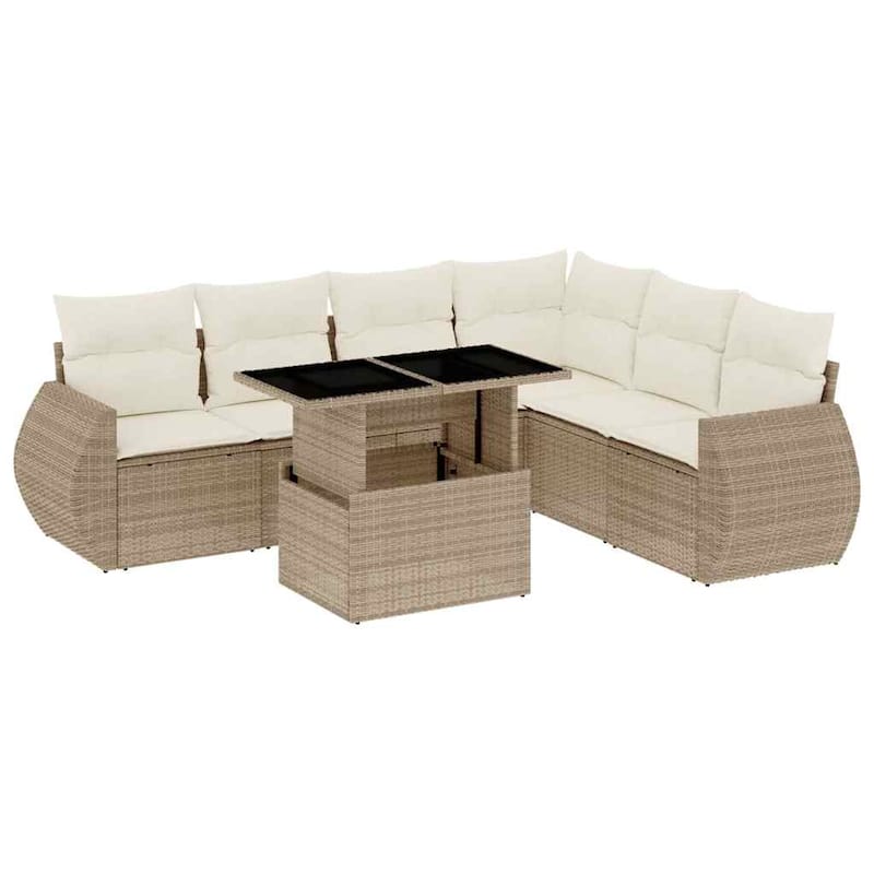 vidaXL Patio Sofa Set with Cushions Outdoor Furniture 7 Piece Poly Rattan - 21.7 x 39.4 x 28.7