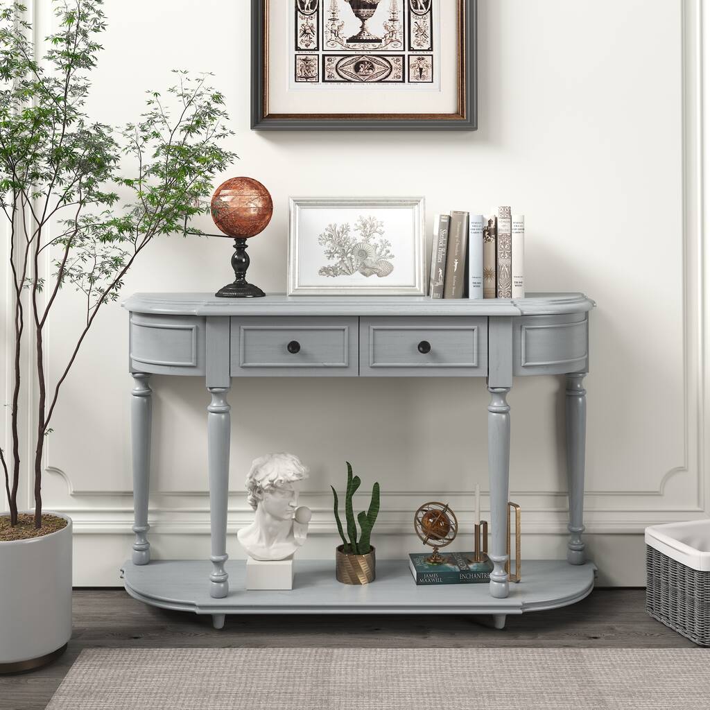 Console Table with Open Style Shelf Solid Wooden Frame and Legs Two Top ...