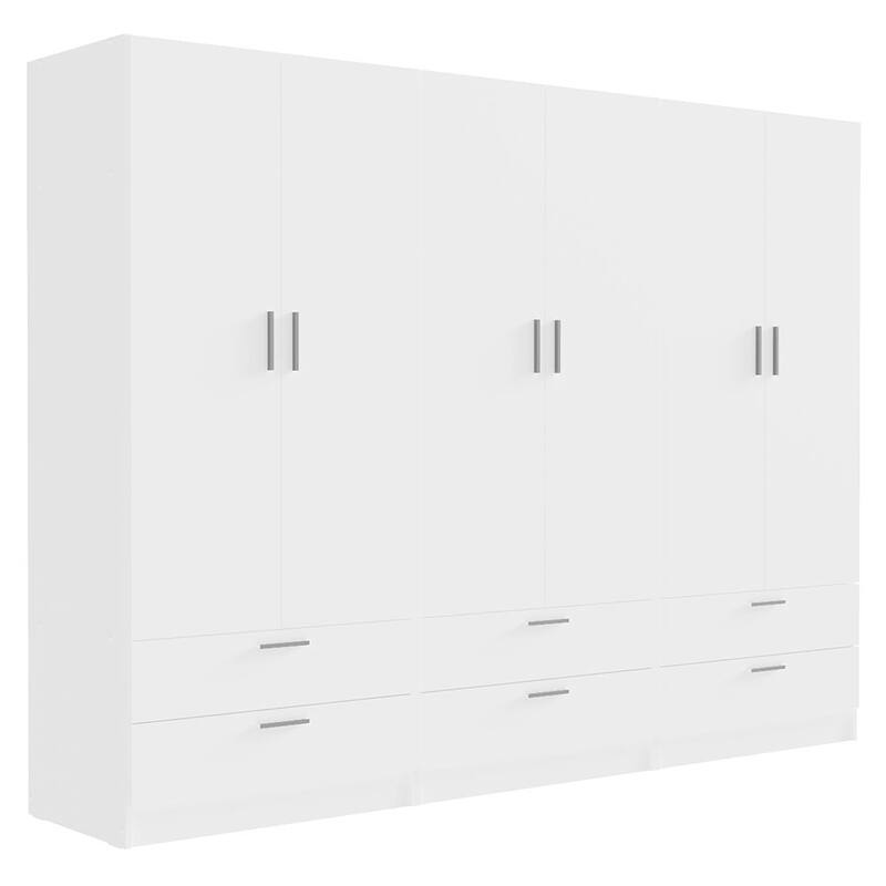 Madesa 6 Doors 6 Drawers Wardrobe With Hanging Space 94"L