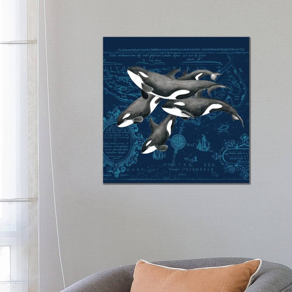 iCanvas "Orca Whale Pod Vintage Map Indigo" by Seven Sirens Studios Canvas Print