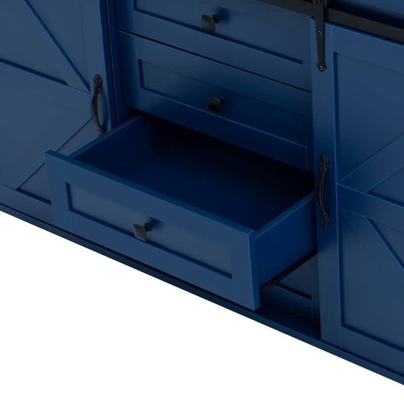 Farmhouse 55.1" Sideboard with Sliding Barn Doors and Storage Drawers, Wood Buffet Table with Power Outlet