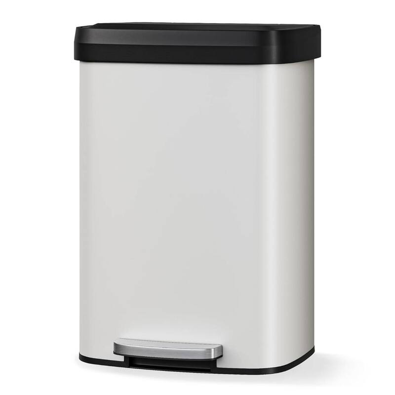 13 Gal Step-on Stainless Steel Trash Can with Soft-Close Lid for Home, Kitchen, Office - White