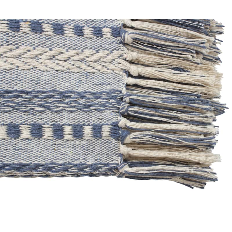 Hand Woven Cotton Rustic Throw Blankets - All Season Comfort with Tassels (Set of 2, 50x60 inches)