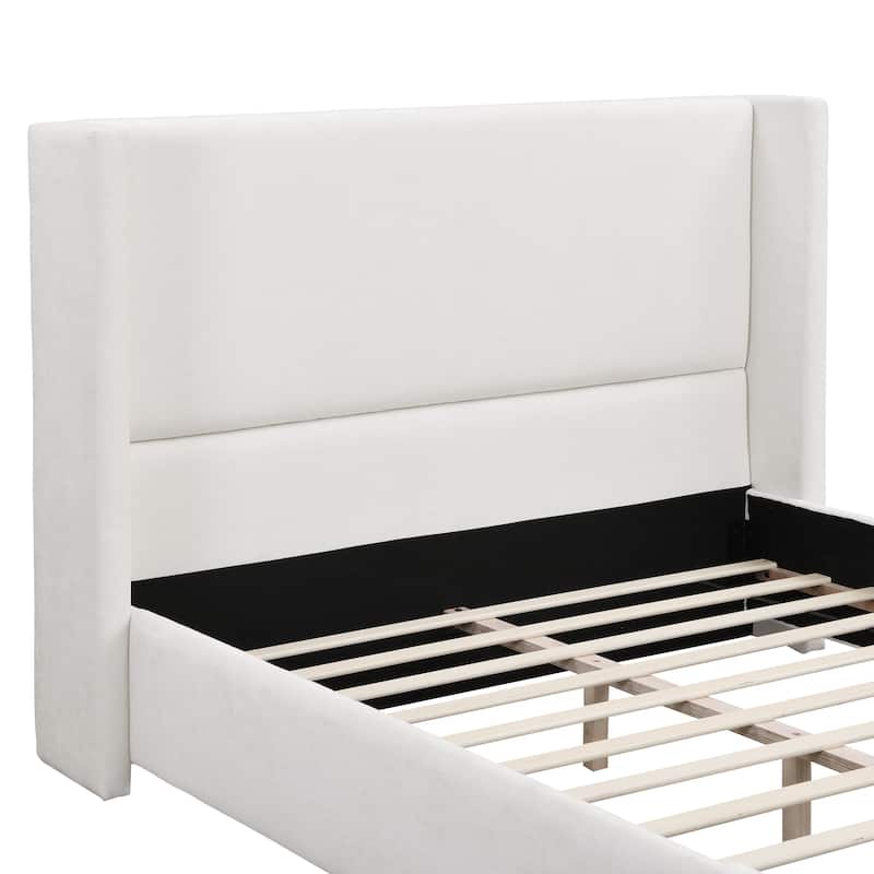 Queen / King White Upholstered Bed with Tall Headboard and Soft Touch Fabric