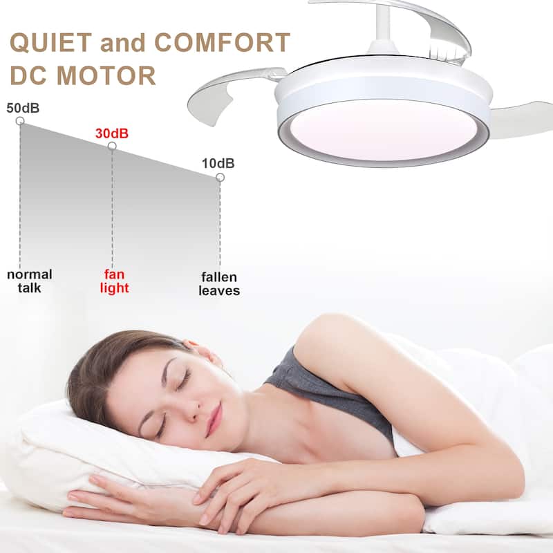 Bella Depot 36" Modern Retractable Ceiling Fan with Dimmable Led Light and Remote, 6-Speed Reversible DC Motor