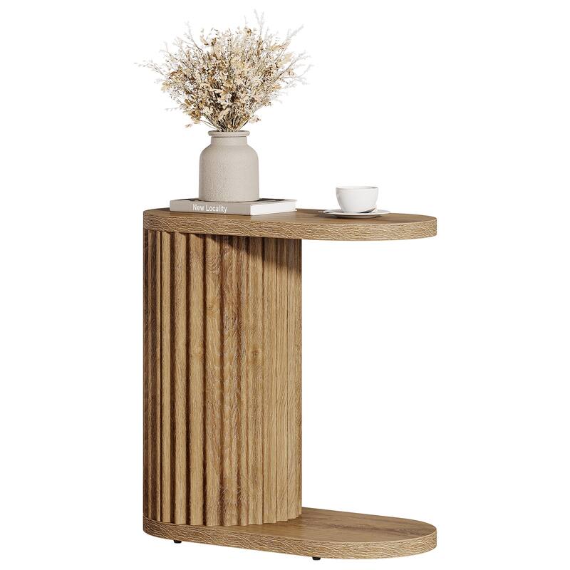 Fluted C-Shaped End Table, Modern Narrow Side Table