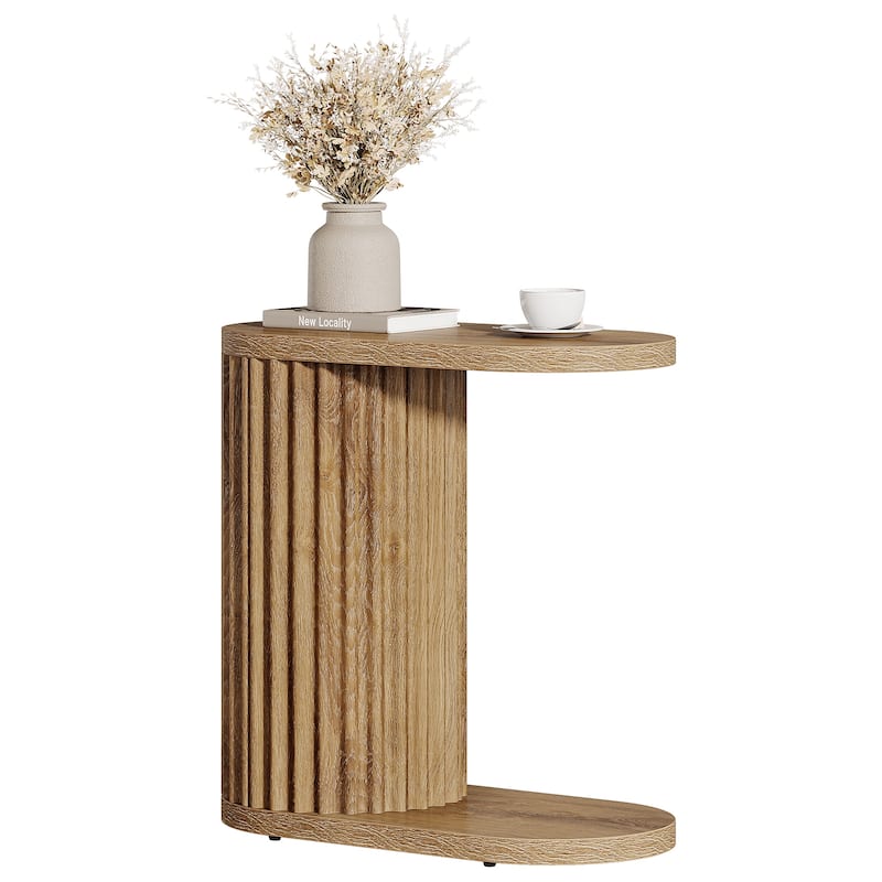 Modern C-Shaped End Table, Fluted Narrow Side Table