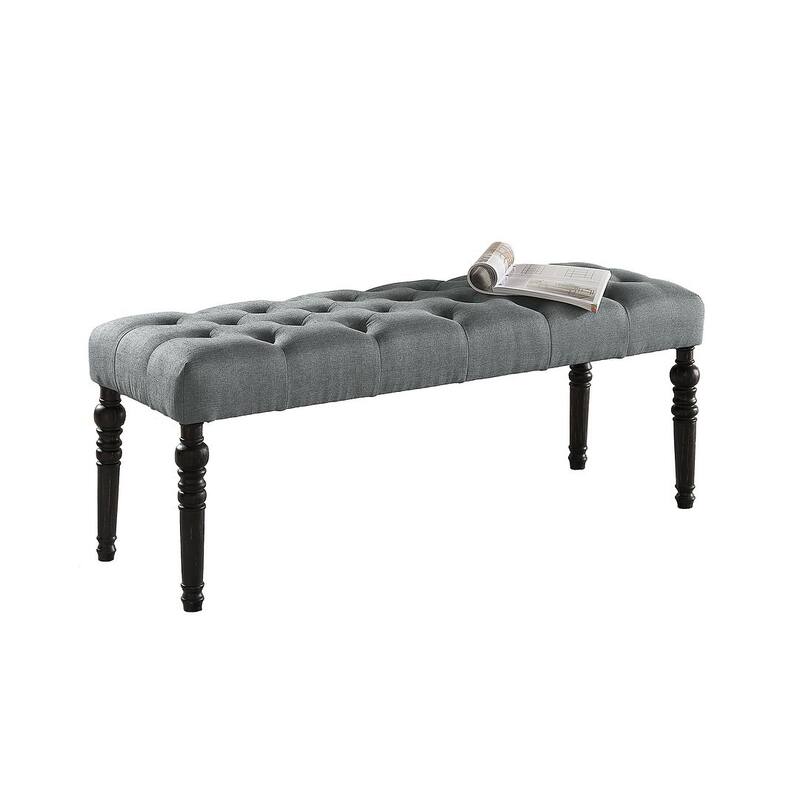 48"x16"x19.5" Contemporary Fabric Tufted Turned Leg Dining Bench - 48x16x19.5inch