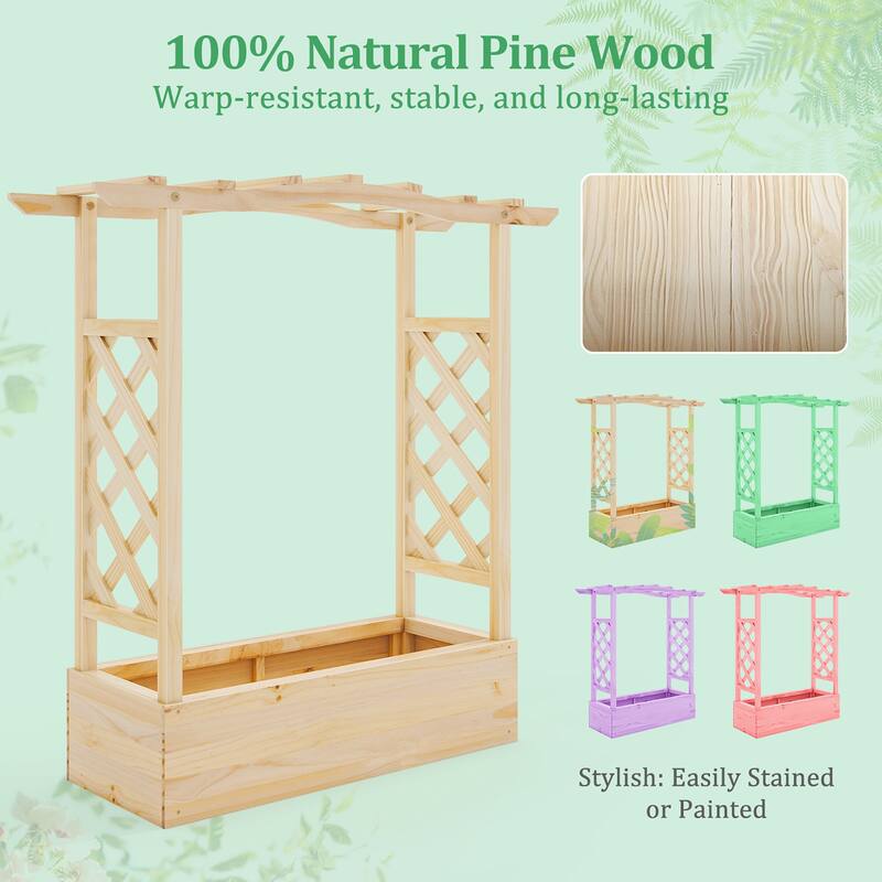 Gymax Wooden Raised Garden Bed w/ Trellis & Hanging Roof Planter Box