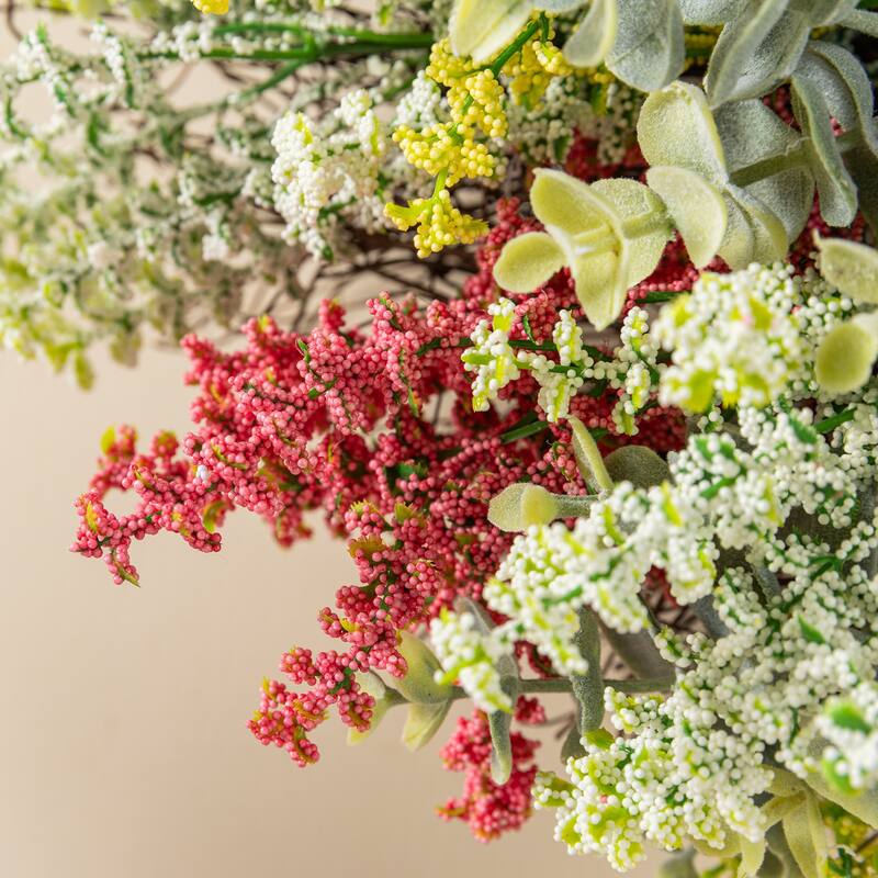 Glitzhome 24"D Mixed Floral Eucalyptus Wreath Includes a Complimentary Black Metal Wreath Hanger