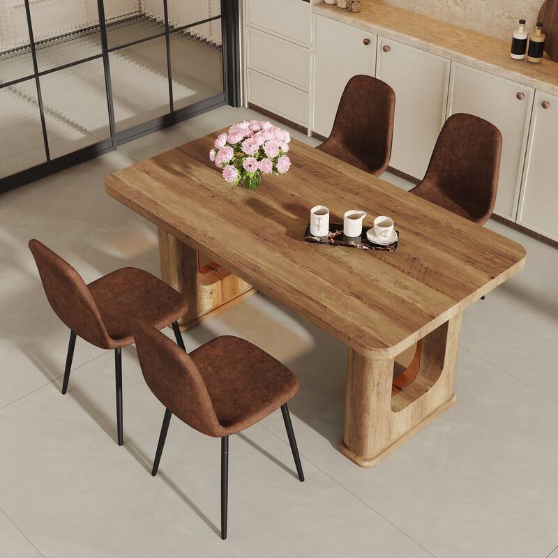 5-Piece Stylish Dining Table Set, Wood Color Textured Kitchen Table with 4 Dining Chairs, Rectangular Dining Table Set for 4