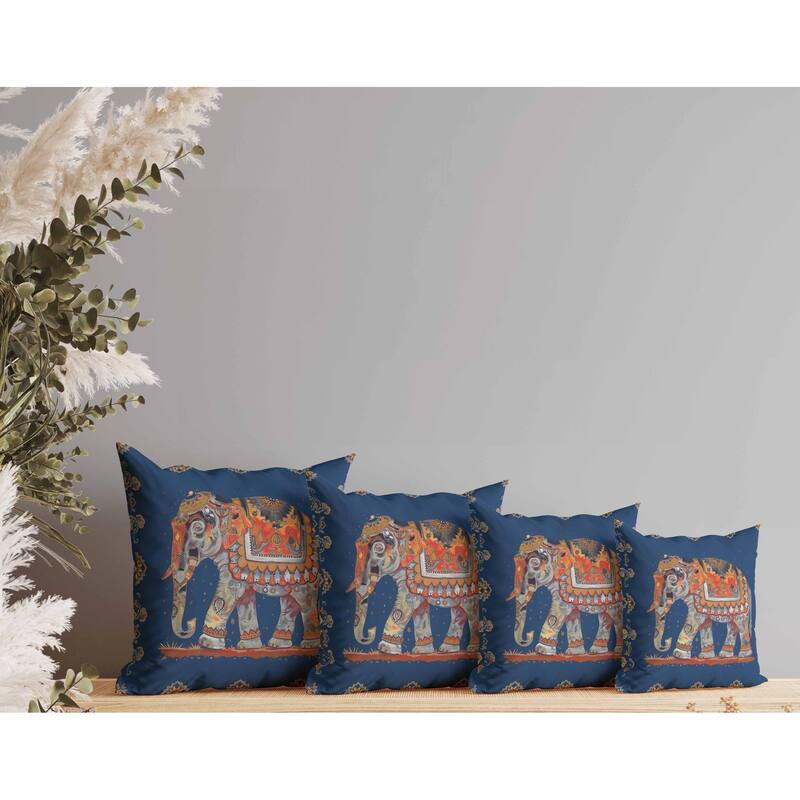 Decorated Elephant Indoor/Outdoor Reversible Throw Pillow Blue and Gray