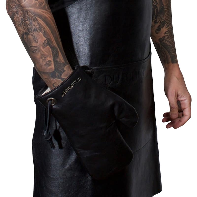Leather Oven Mitt with Hanging Loops - 11.5" - Black