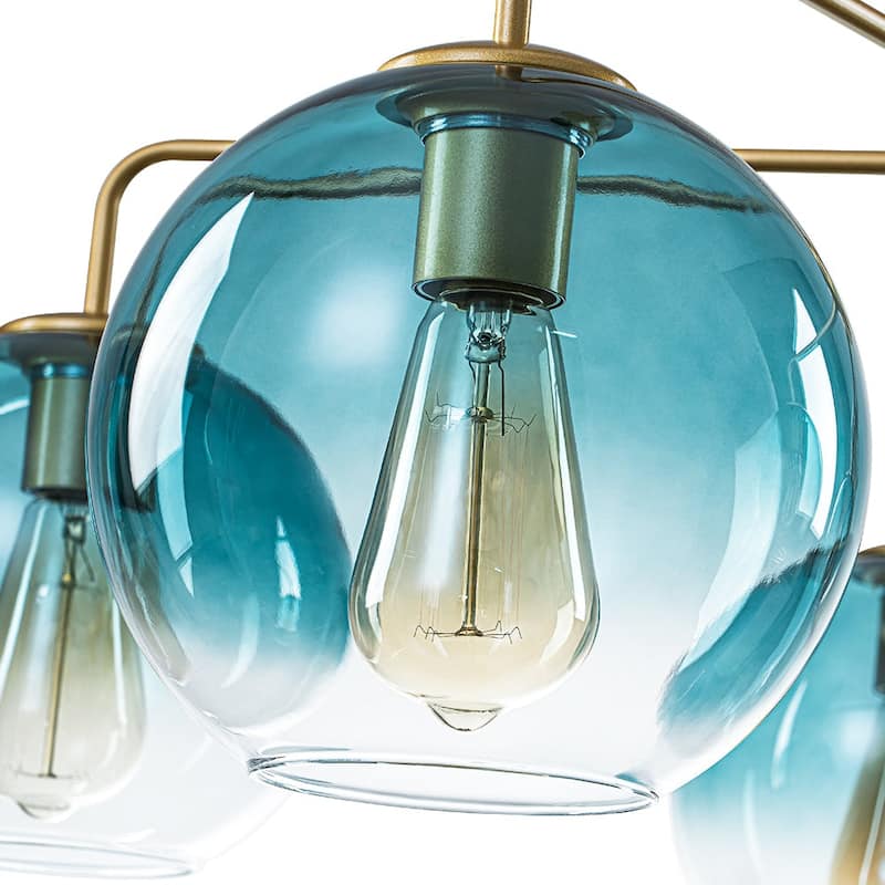 Mid-century 5-Light Glass Globe Bubble Round Chandelier - 35in Wide