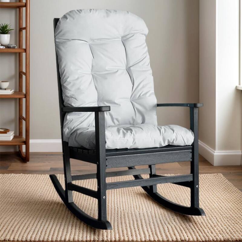 Outdoor Adirondack Rocking Chair, All-Weather Patio Rocking Chairs, HDPE Plastic Outdoor Rocking Chairs with Wide Back