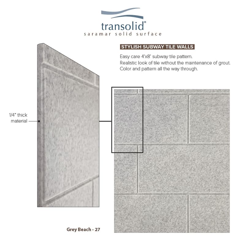 Transolid SaraMar 36-In X 60-In X 96-In Glue to Wall Shower Walls - 60" x 36" x 96" - 60" x 36" x 96"