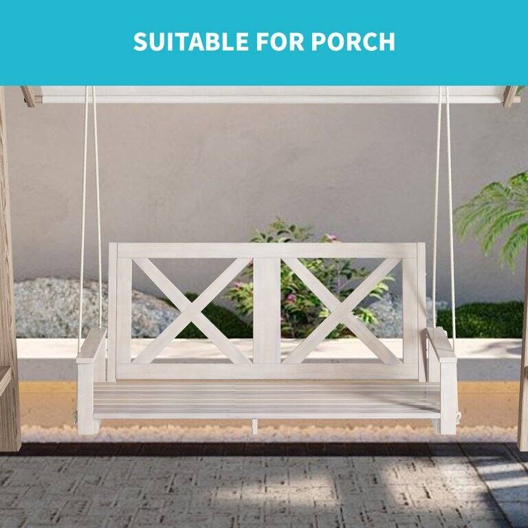 Mixoy Outdoor Wood Porch Swing with Curved Back Design